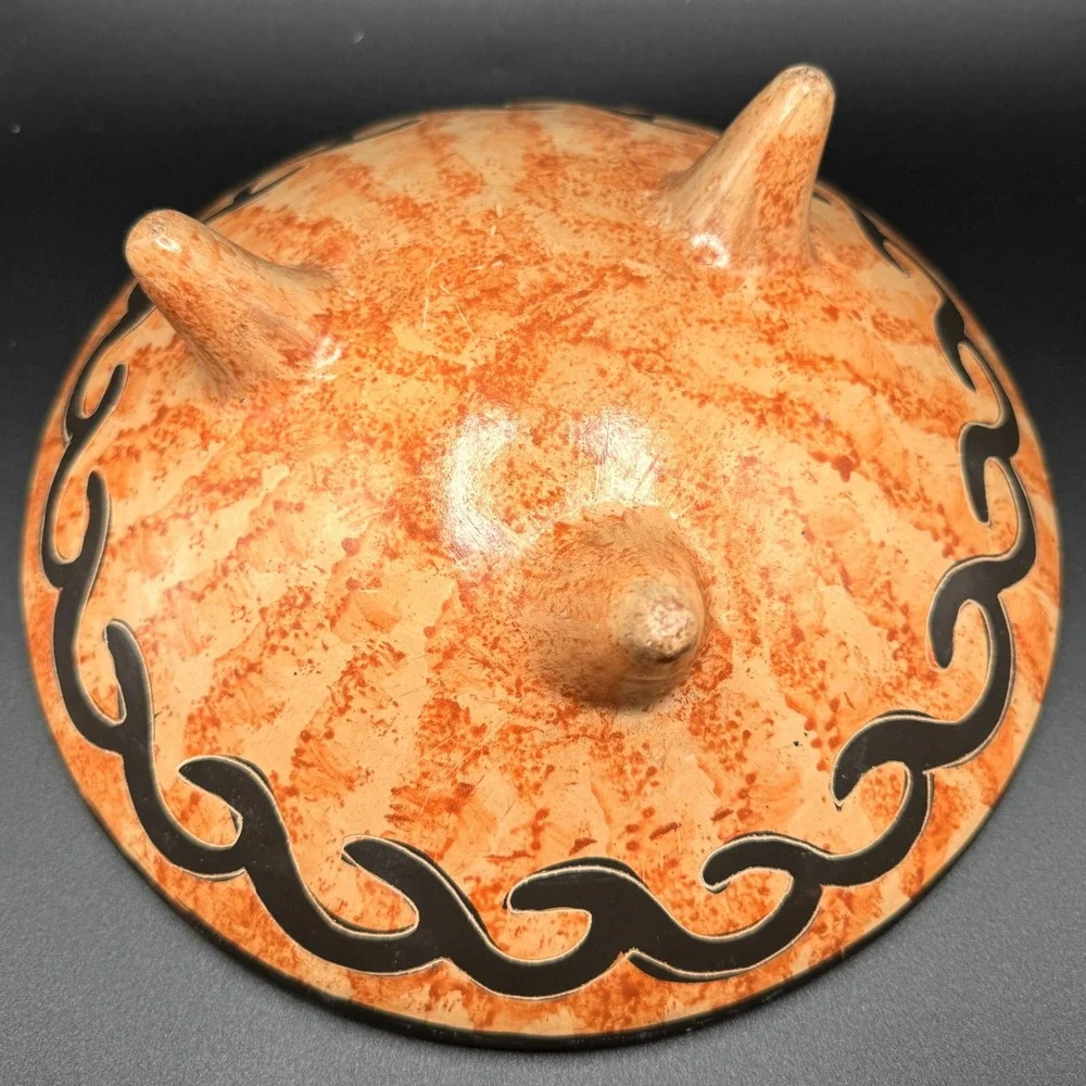 Hand Painted Tripod Bowl Butterfly Folk Art Terracotta Mexican Pottery Boho Vtg.